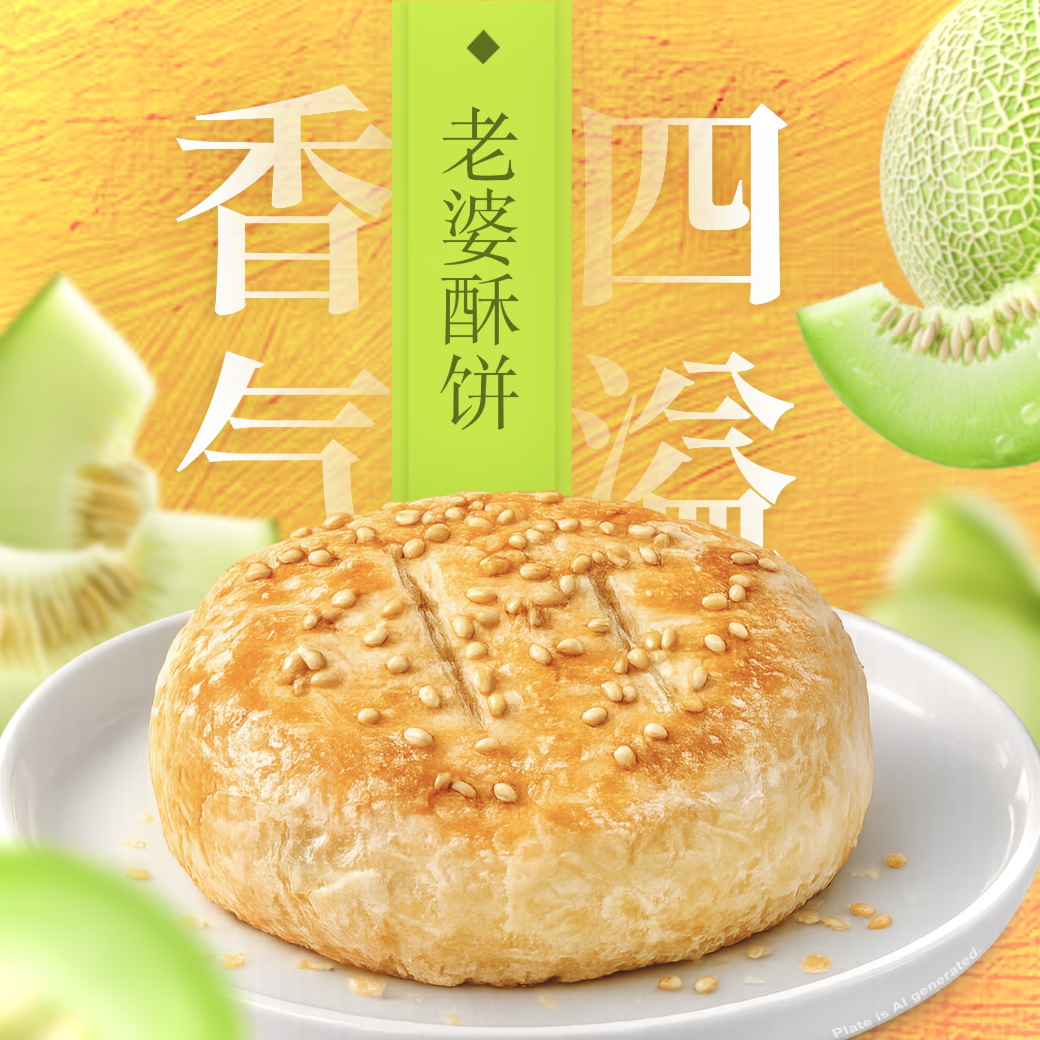 graphic design poster of a Chinese wife cake. 